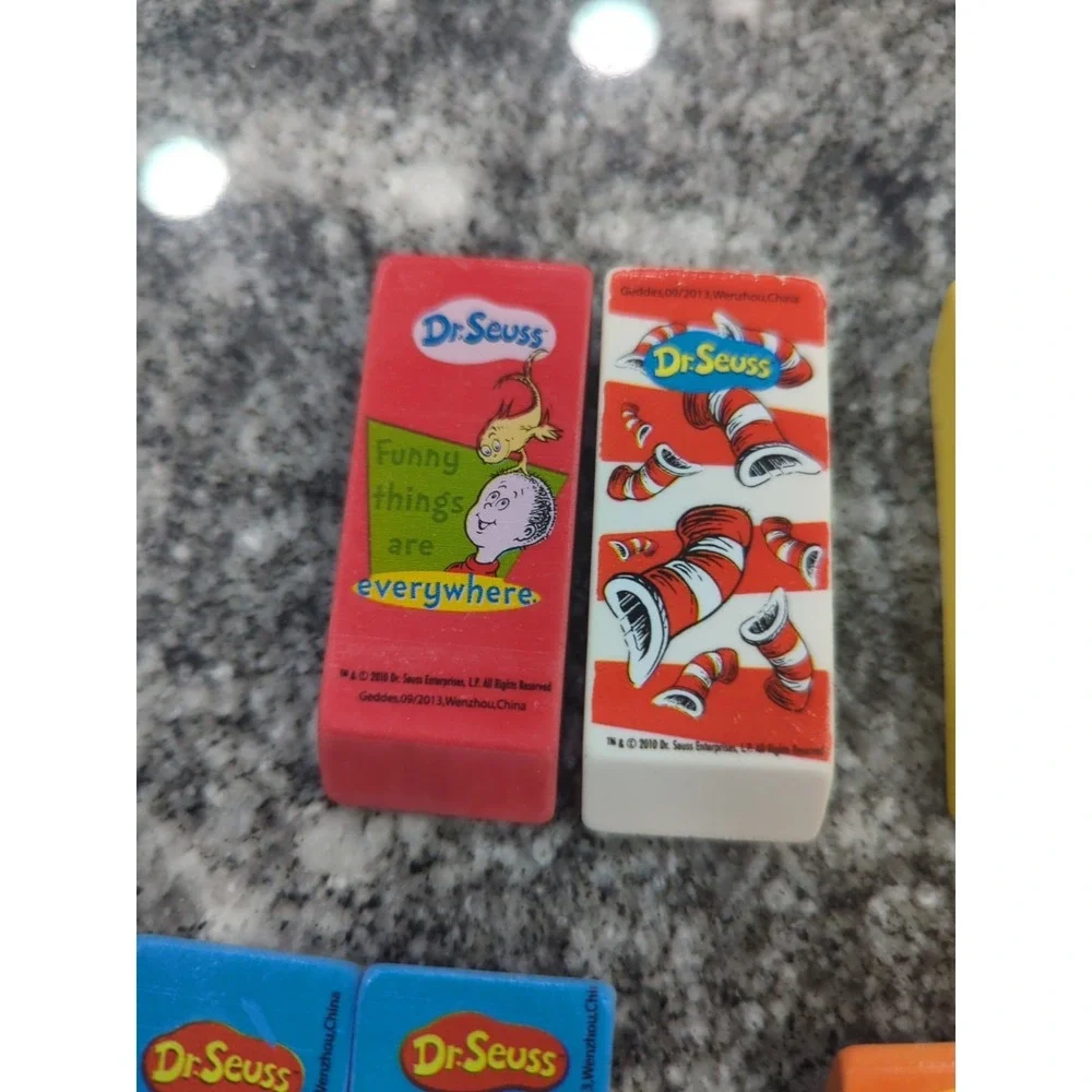 Lot Of 10 Dr. Seuss Beveled Erasers 2016 Cat in the Hat Funny Things